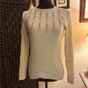 70s Vintage Ribbed Sweater with Embroidered Details